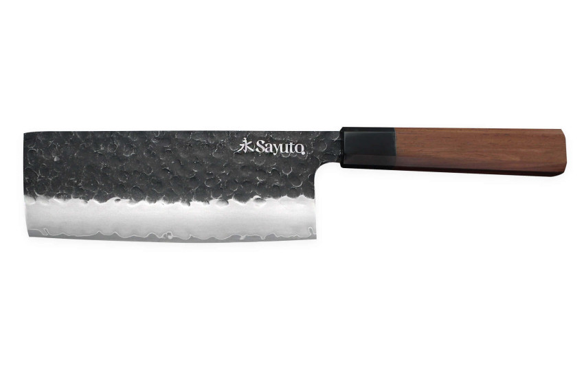 Couteau de cuisine Sayuto Séquoia San Mai nakiri lame martelée 17cm