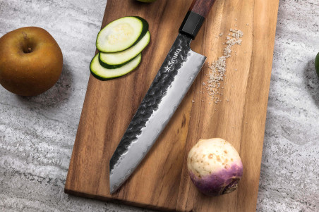 Couteau de cuisine Sayuto Séquoia San Mai Chef kiritsuke lame martelée 21cm