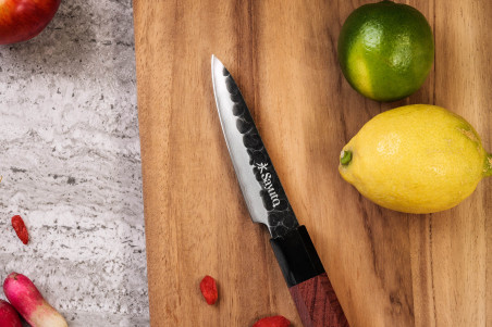 Couteau de cuisine Sayuto Séquoia San Mai Office lame martelée 9cm