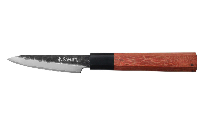 Couteau de cuisine Sayuto Séquoia San Mai Office lame martelée 9cm