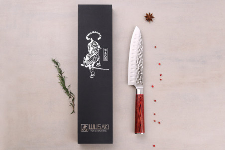 Couteau Wusaki Pakka X50 Santoku lame alvéolée 17cm