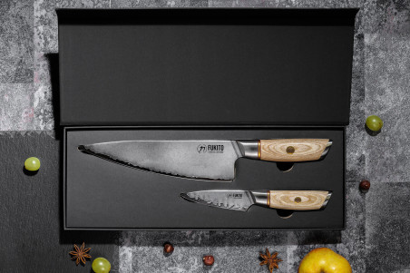 Coffret de couteaux Fukito Pakka San Mai 2 pièces - Chef + Office