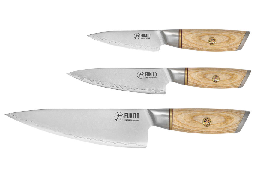 Coffret de couteaux Fukito Pakka San Mai 3 pièces - Chef + Office + Universel