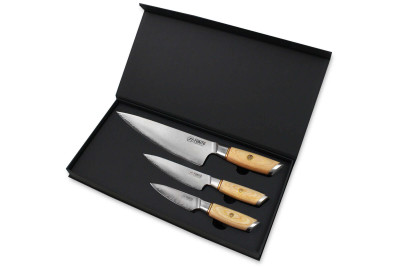 Coffret de couteaux Fukito Pakka San Mai 3 pièces - Chef + Office + Universel