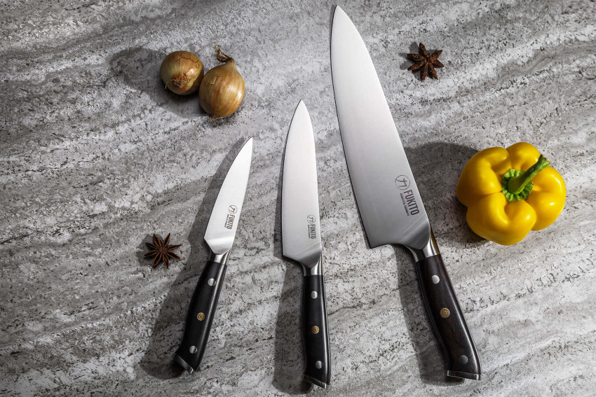 Coffret de couteaux Fukito Ebène X50 3 pièces - Chef + Universel + Office