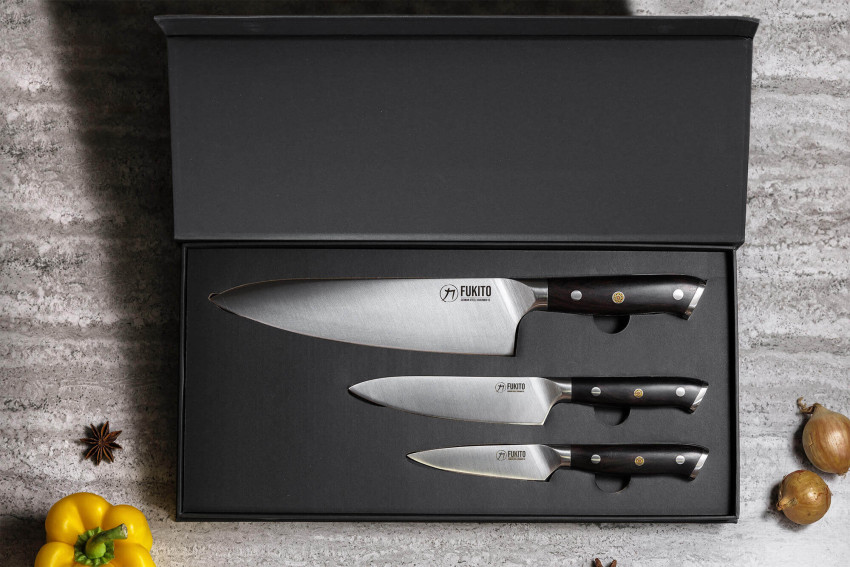 Coffret de couteaux Fukito Ebène X50 3 pièces - Chef + Universel + Office