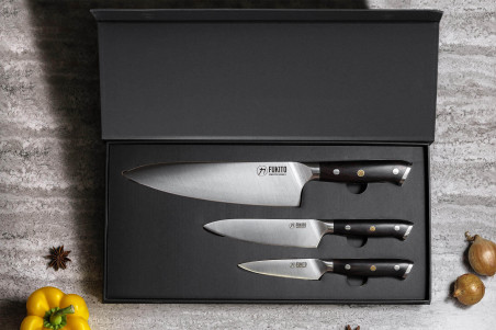 Coffret de couteaux Fukito Ebène X50 3 pièces - Chef + Universel + Office