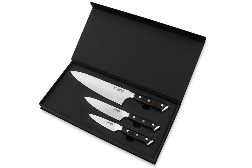 Coffret de couteaux Fukito Ebène X50 3 pièces - Chef + Universel + Office