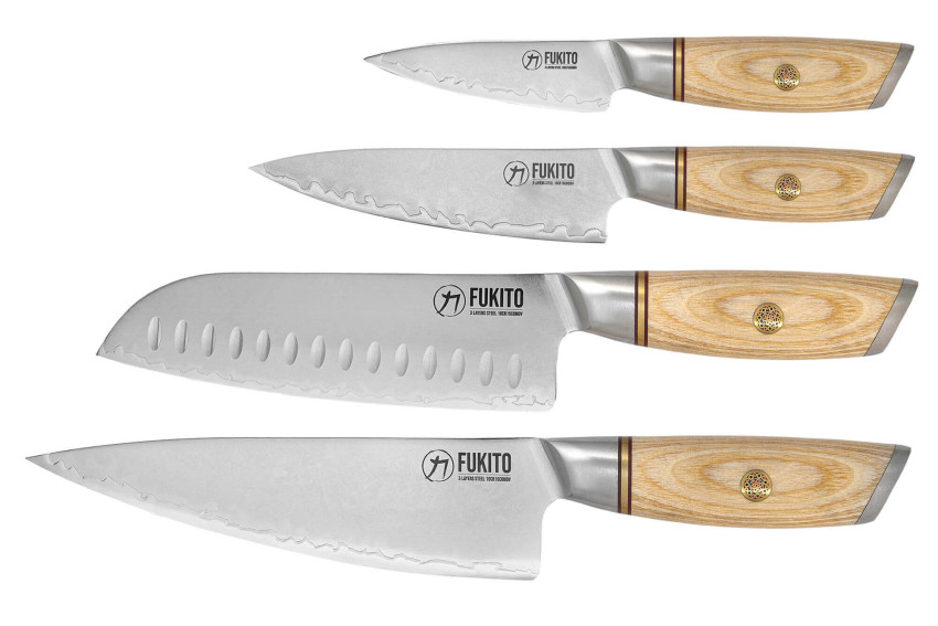 Mallette Fukito Pakka San Mai - 4 couteaux de cuisine