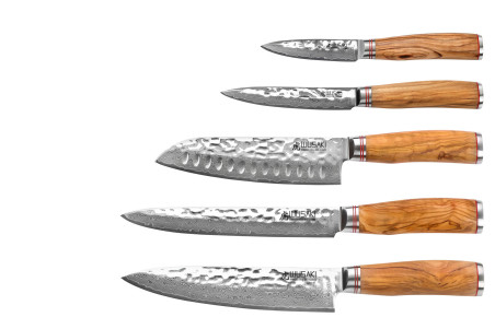 Mallette de couteaux de cuisine Wusaki Damas Olive 10CR - 5 pièces