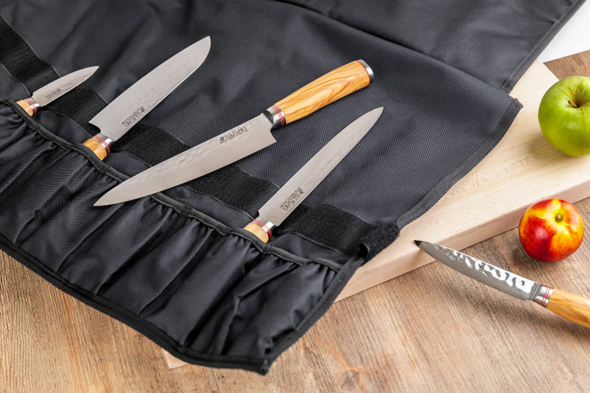 Mallette de couteaux de cuisine Wusaki Damas Olive 10CR - 5 pièces
