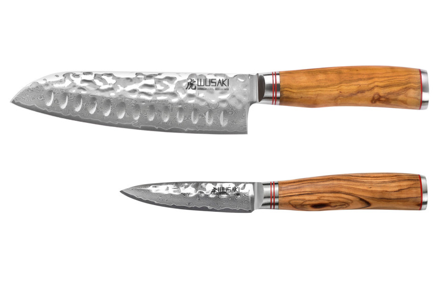 Coffret de couteaux Wusaki Damas Olive 10CR 2 pièces - Santoku + Office
