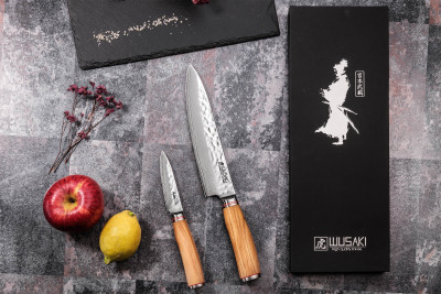 Coffret de couteaux Wusaki Damas Olive 10CR 2 pièces - Chef + Office 2