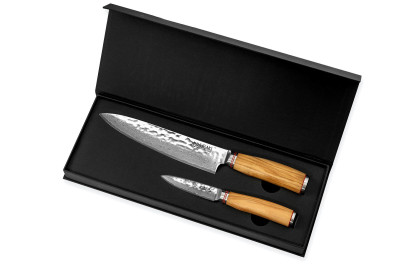 Coffret de couteaux Wusaki Damas Olive 10CR 2 pièces - Chef + Office