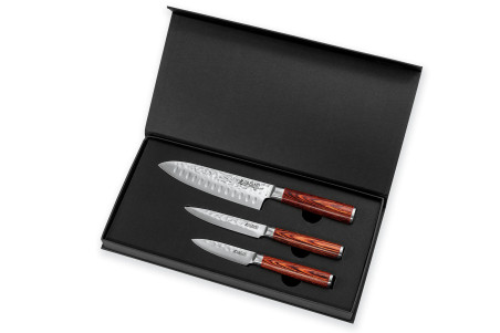 Coffret de couteaux Wusaki Pakka X50 3 pièces - Santoku + Office + Universel