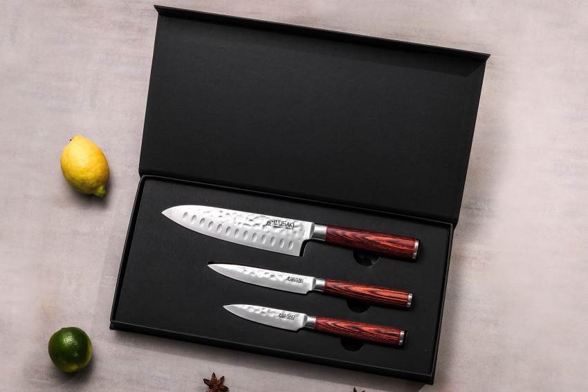 Coffret de couteaux Wusaki Pakka X50 3 pièces - Santoku + Office + Universel