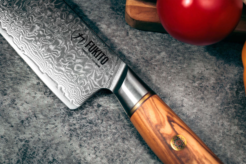 Couteau Fukito Olive Damas 14Cr 73 couches Nakiri 17cm