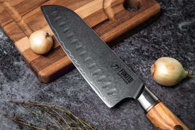 Couteau Fukito Olive Damas 14Cr 73 couches Santoku 18cm 2
