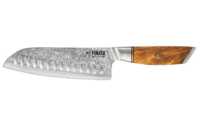 Couteau Fukito Olive Damas 14Cr 73 couches Santoku 18cm