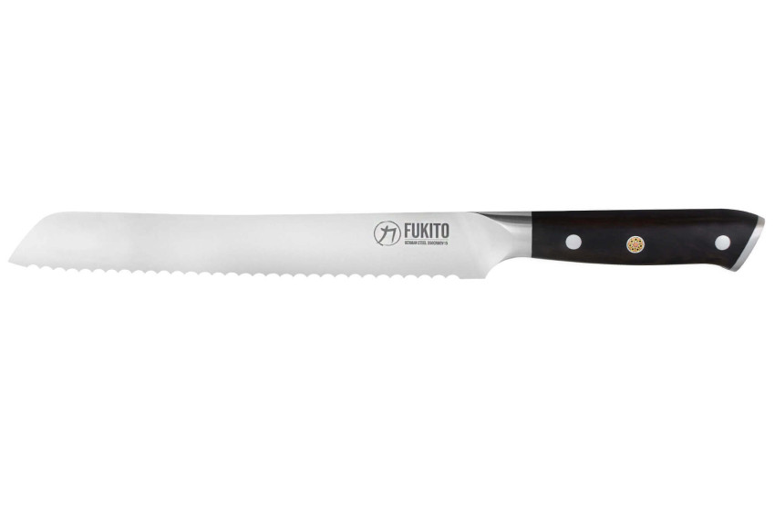 Couteau Fukito Ebène X50 Pain lame crantée 23cm