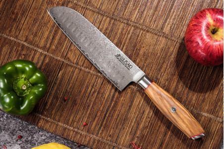 Couteau Wusaki Fujiko 10CR Santoku lame damassée 18cm