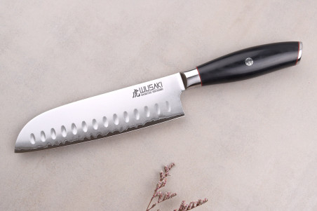 Couteau Wusaki Fujiko Black 10CR - Santoku lame alvéolée San Maï 18cm