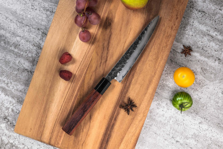 Couteau de cuisine Sayuto Séquoia San Mai Universel lame martelée 15cm
