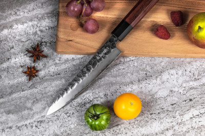 Couteau de cuisine Sayuto Séquoia San Mai Universel lame martelée 15cm 2