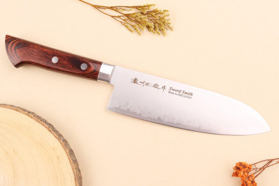 Couteau santoku 17cm japonais Satake Cutlery Brown Pakkawood VG10 San Maï 2