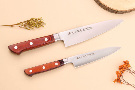 Coffret de couteaux japonais Satake Cutlery Brown Pakka Chef + Office