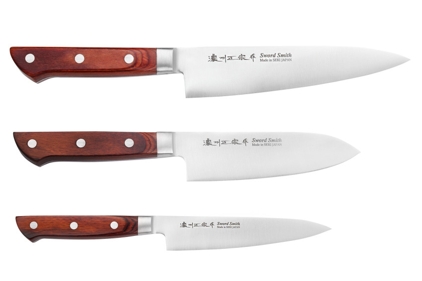 Coffret de couteaux japonais Satake Cutlery Brown Pakka Chef + Santoku + Office